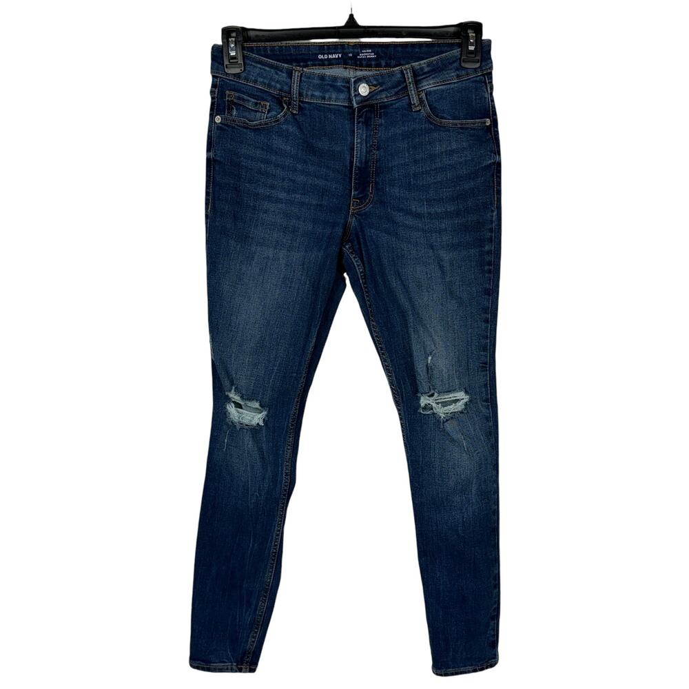 Old Navy SZ 10 Rockstar Super Skinny Jeans Distressed Stretch Mid-Rise Zip-Fly